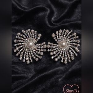 Silver and Pearl Sunburst Earrings